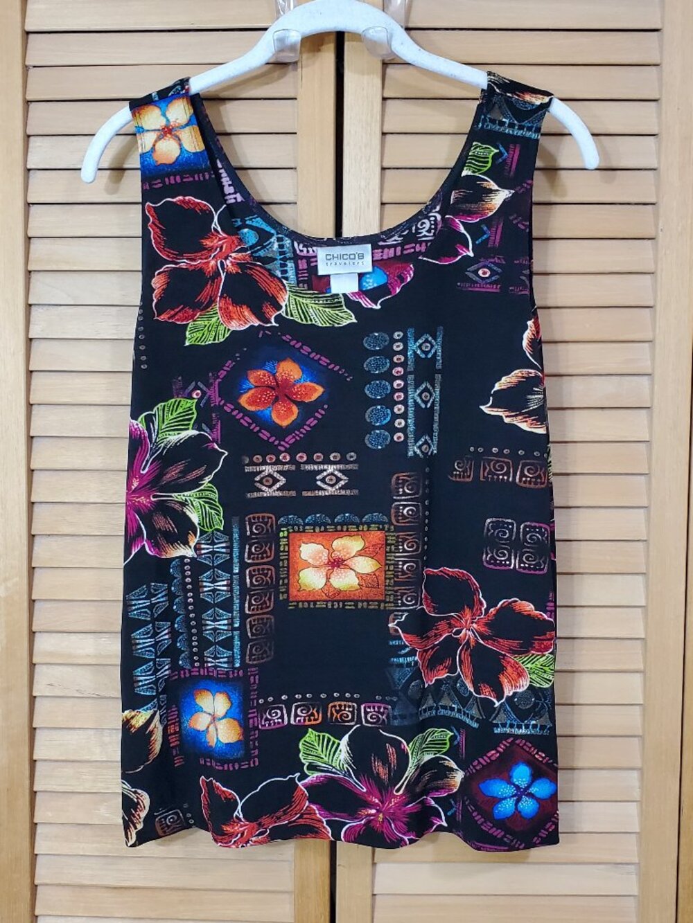 Chico's Travelers Tropical Tribal Print Tank Size 2 (12)